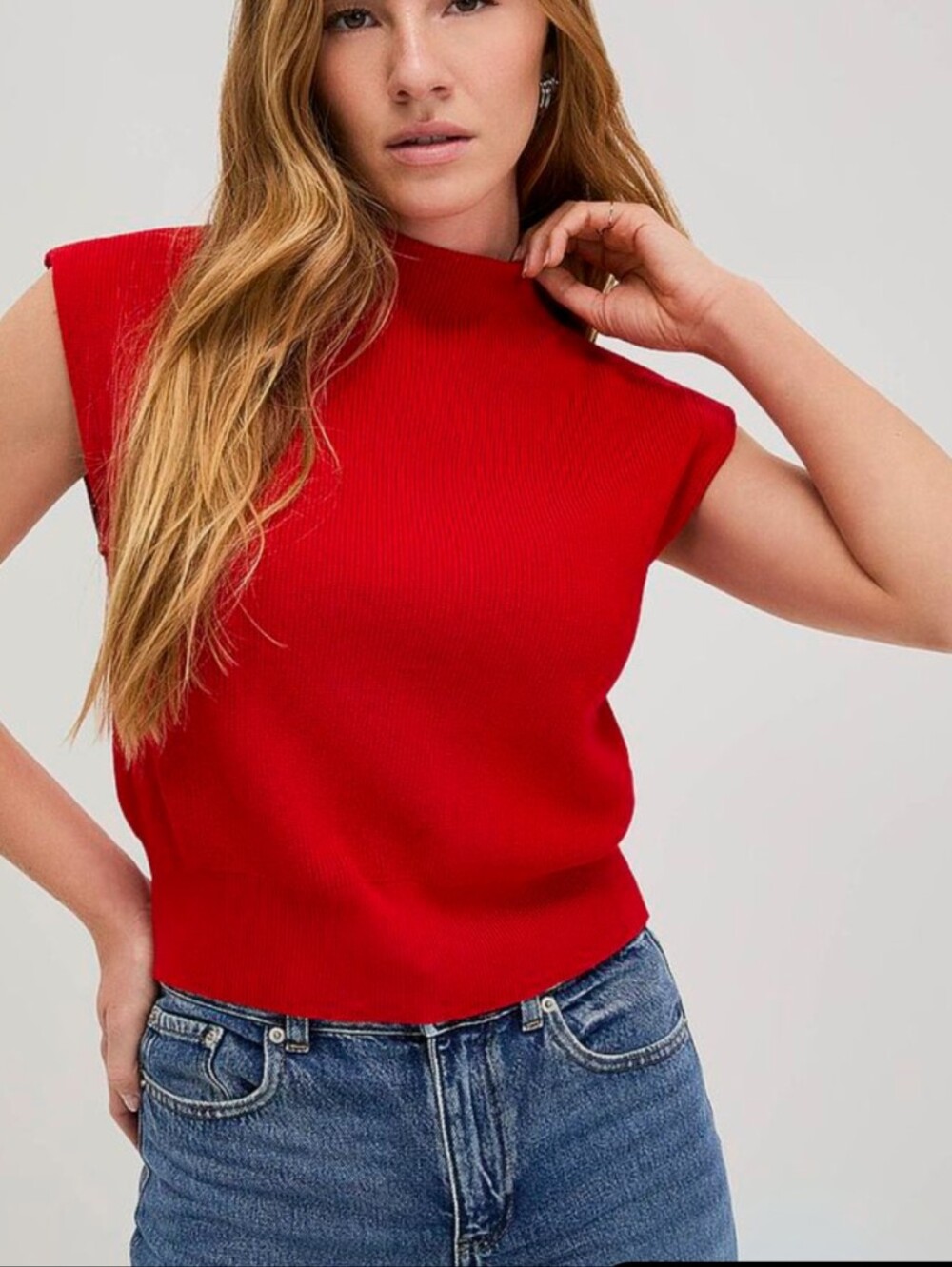 Le Lis Red Ribbed Knit High Neck Cowl Sweater S